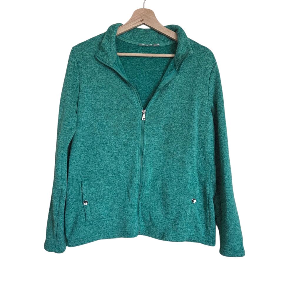 Croft & Barrow Teal Turquoise Green Zip Up Fleece Jacket Preppy LARGE